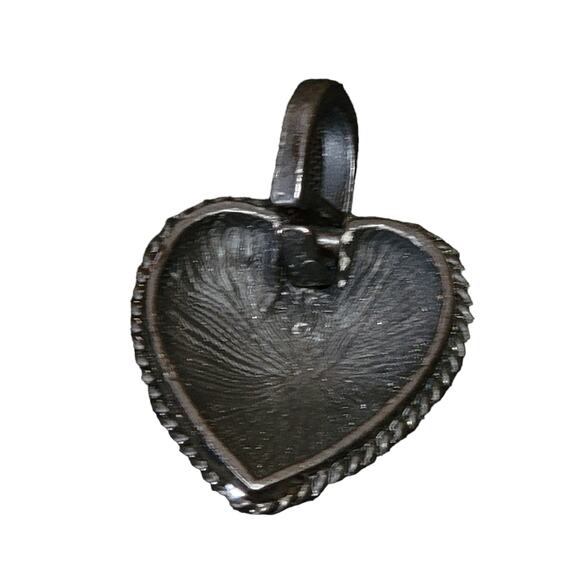 Green Rhinestone Heart Pendant 1.5"‎ Black Metal Puffy 3D Charm Pave Jewelry - Picture 5 of 5
